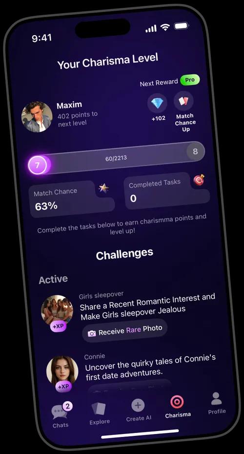 Interface de gamificação e recompensas do ChaChat